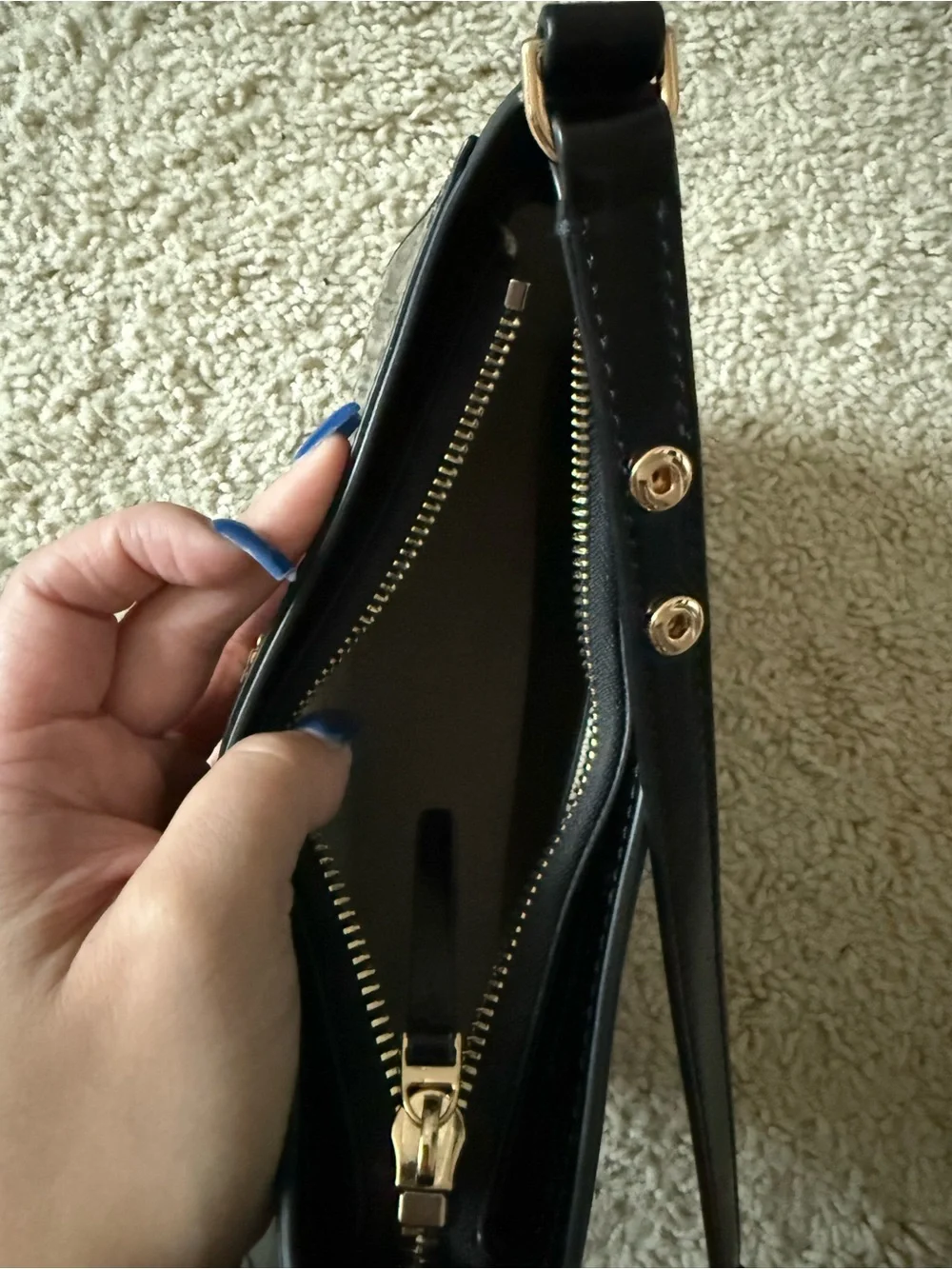 Tory Burch Black Patent Shoulder Bag with Gold Logo